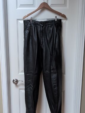 Women's Black Lambskin Leather High-Waist Tapered Pants